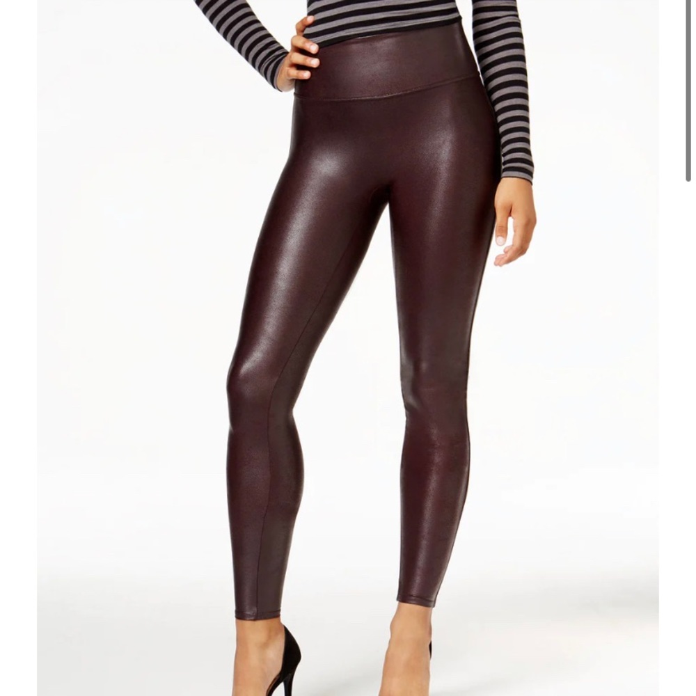 Spanx Burgandy Faux Leather Leggings